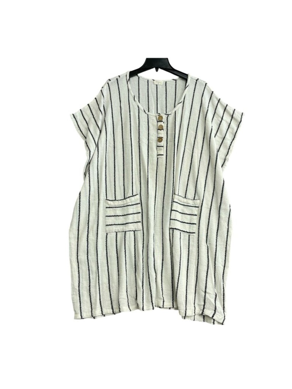 World Market Women's One size Striped Tunic Dress Pockets & Button Detail B1221